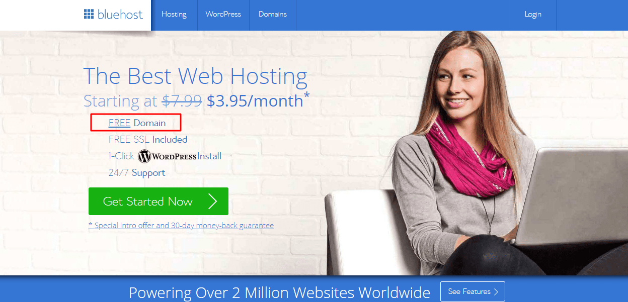 free .com domain from Bluehost