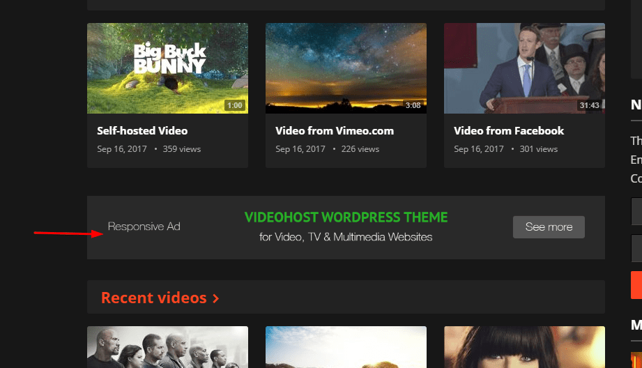 home ad widget on videohost theme