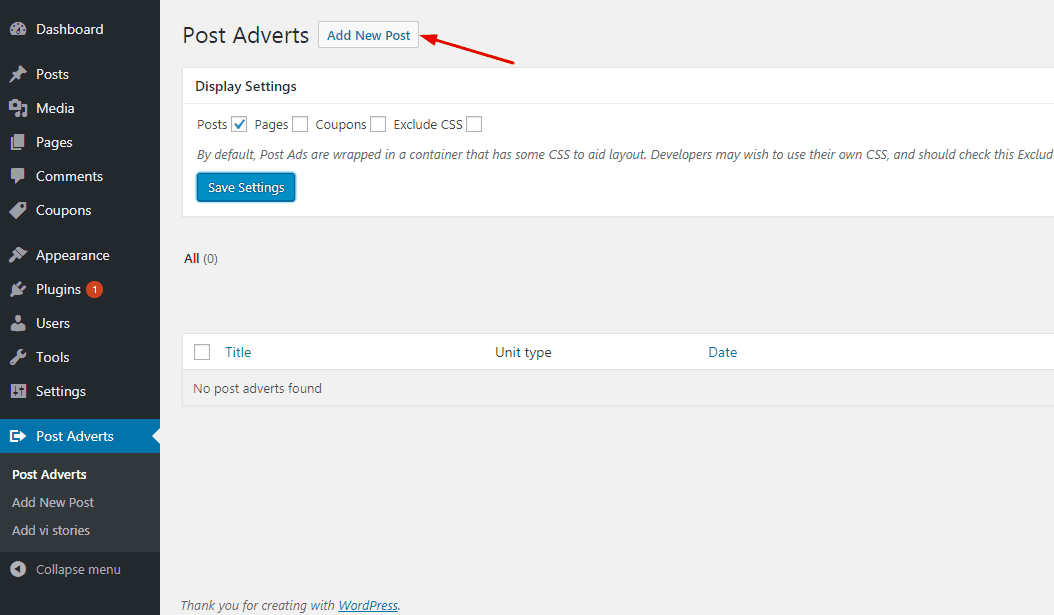add new post ads using insert post ads