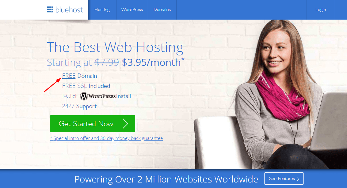 free .com domain from bluehost