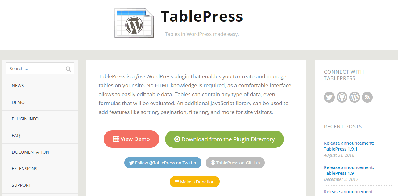 tablepress wordpress plugin