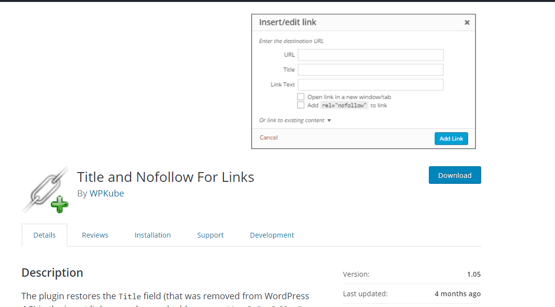 title and nofollow for links plugin