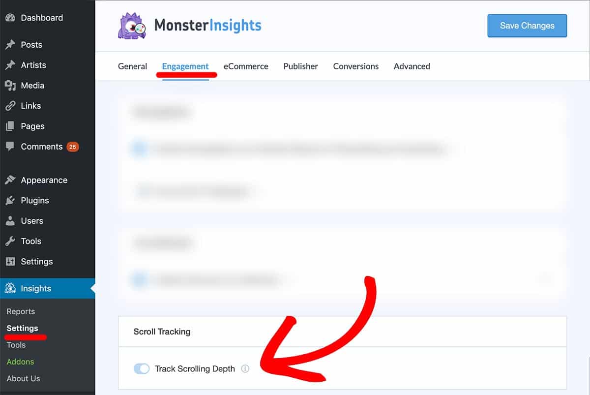 monsterinsights scroll tracking enable